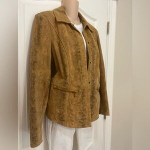 Bradley Bayou Caramel Tan Snakeskin Printed Suede Jacket, Size M, EUC